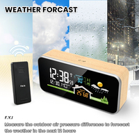 Station météo en bois avec écran VA Thermomètre extérieur intérieur Hygromètre Baromètre Horloge électronique Station météo numérique