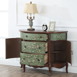 American Country Style Semi-Circular Entryway <b>Cabinet</b> Mediterranean <b>Vintage</b> Painted Stone Storage Sideboard Living Room - Product Image 3