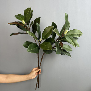 Vente <span class=keywords><strong>en</strong></span> gros de feuilles artificielles de magnolia à deux fourchettes pour mariage, <span class=keywords><strong>jardin</strong></span>, hôtel, décoration de la maison, composition florale - Product Image 2