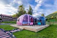 Tente dôme moderne en PC détachable à 360 degrés, intérieur/extérieur, maison à bulles pour le glamping, salle de bain et cuisine d'hiver