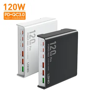 LDNIO Q605 adaptor pengisi daya USB Tipe C PD, Desktop 120W pengisi daya Cepat 6-port