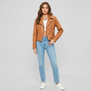 Chaqueta de Invierno para Mujer, Nueva, de Piel de Oveja Marrón, Cuero Genuino, Acolchada, Transpirable e Impermeable, con Bolsillos con Cremallera - Product Image 1