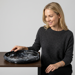 Handmade Resin Serving <b>Plate</b> Modern Luxury Design <b>Black</b> Marbled Finish Dishwasher Safe Eco-Friendly Food Grade Stocked Home - Product Image 1