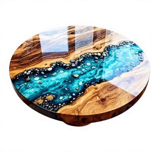 Table à manger en bois d'acacia en résine artisanale moderne de luxe, table de salon imperméable pour mariage, retraite, sympathie, Diwali - Product Image 1