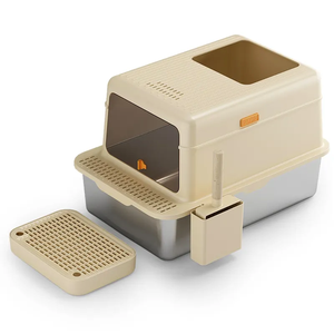 Anti-éclaboussures <span class=keywords><strong>avec</strong></span> poignées Pelle coulissante Contrôle des odeurs <span class=keywords><strong>Bac</strong></span> à litière en acier inoxydable pour chat <span class=keywords><strong>Bac</strong></span> à <span class=keywords><strong>sable</strong></span> pour chat - Product Image 3