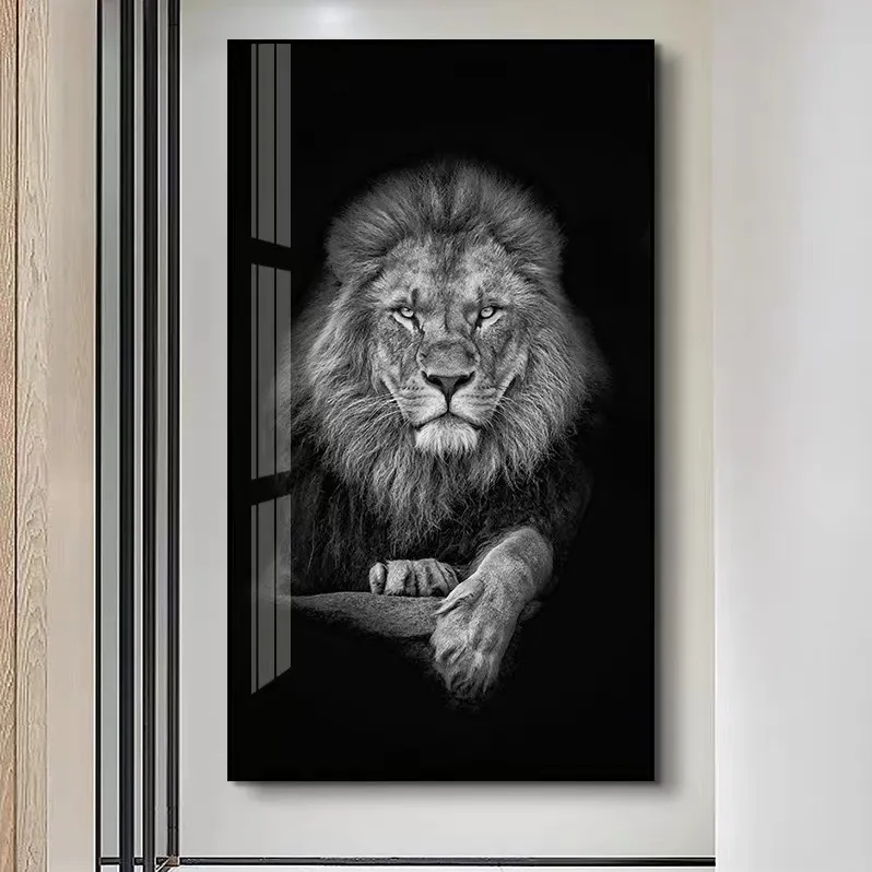 Hiện đại mô hình tùy chỉnh 3D Tường treo màu đen và trắng sư tử vải Dưới tinh thể sứ sơn