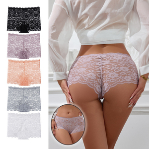 Nuevos Calzones Tipo <span class=keywords><strong>Boxer</strong></span> para Mujer con Aberturas, Cintura Media, Encaje Sexy, Estampado Floral, Talla Grande, Transpirables - Product Image 1