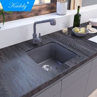Évier de cuisine en pierre de quartz noir à cuve unique, prix direct usine, fait main, à encastrer, en granit composite