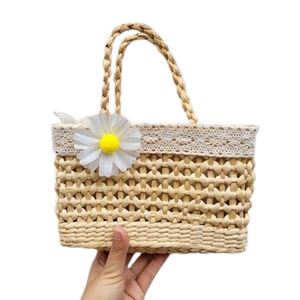 Top Seller Light Brown Water Hyacinth <b>Rattan</b> Bag Classic Flower Wicker Storage for Holiday Decoration Straw <b>Door</b> Gift Made - Product Image 5