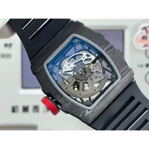 Montre automatique mécanique pour homme avec verre saphir, aiguilles, résistante à l'eau, en fibre de carbone, style sport hip-hop, bracelet en caoutchouc, mouvement apparent - Product Image 5
