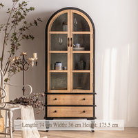 Armoire dôme vintage française avec portes en verre, murale, en bois massif, noire, sur pied, pour salon