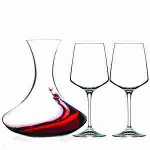 Juego de Decantador Moderno Aria de 3 Piezas y Dos Copas de Vino, Apto para Lavavajillas, para Servir Vino Tinto - Product Image 1