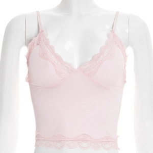 Viviblook Y26TP041 Nuevo Chaleco de Verano para Mujer, Top Corto Sexy sin Tirantes con Encaje, Top Corto de Color Sólido para Damas - Product Image 1