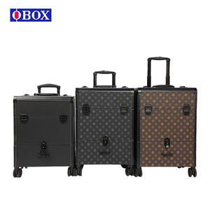 Valise de salon Obox à 4 roues verrouillables, boîte de rangement durable pour maquillage, roulettes pivotantes, motif lychee noir, automne 2022 - Product Image 1