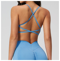 Soutien-gorge de yoga sans couture pour femme, logo personnalisable, design dos évidé, nouvelle couleur, haut de fitness pour femme, soutien-gorge bleu
