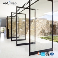 Porte pivotante en aluminium commerciale avec double vitrage trempé, portes pivotantes minimalistes pour l'intérieur des bureaux