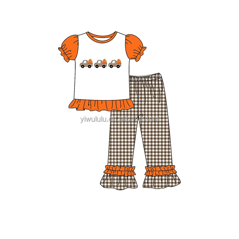 Fall Truck Ontwerp Meisjes Kleding Set Boutique Baby Kleding Gingang Kids Outfit