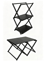 Table de camping pliable en aluminium - Étagère de rangement portable multi-niveaux - Mobilier d'extérieur au design minimaliste japonais