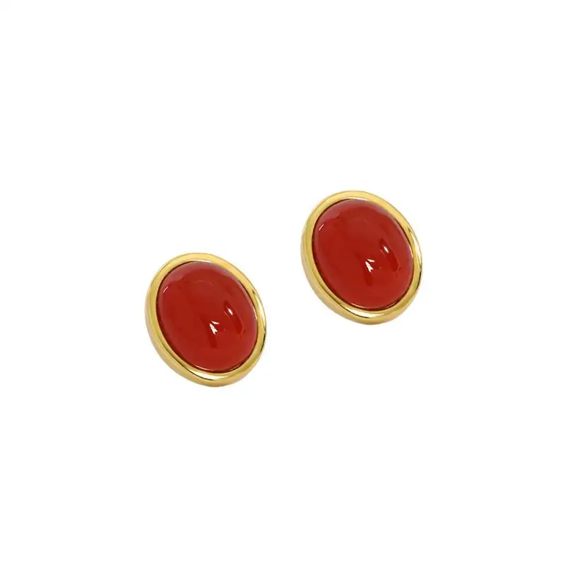 Elegante Red Criado Ágata 925 Sterling Silver Stud Earrings