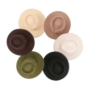 Fashion Woman Color Plain Imitate Wool Fedora Hats Wide Brim Felt Caps With Belt Buckle Floppy Panama Hats