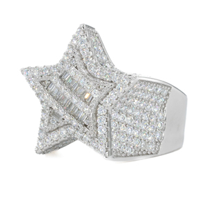Anillo de Joyería Personalizado de Moda, Plata 925, Oro 10k, 14k, 18k, Doble Estrella, Baguette, VVS, Moissanita, Diamante, Anillo Hip Hop para Hombre y Mujer - Product Image 2