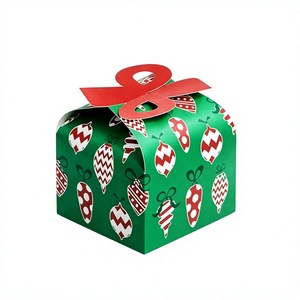 Custom <b>Christmas</b> Gable Treat <b>Boxes</b> with Bow Handle Green Red Full Color Printed Party Favor Candy Gift Packaging Wholesale - Product Image 1