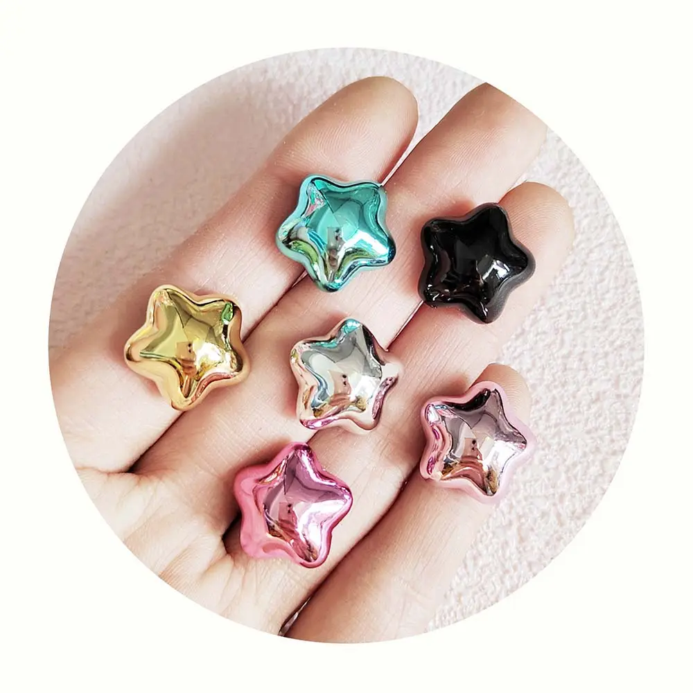 Bulk 100Pcs Plastic Resin Metallic Star Flatback Cabochons Shiny Star-shaped Embellishment For Craft Scrapbooking Jewelry Making