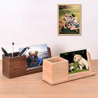 Organisateur de bureau multifonctionnel en bois massif personnalisé, cadre photo, porte-stylos, boîte de rangement de bureau, utilisation à domicile/au bureau, gravure au laser du logo