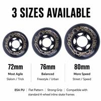 Roues de rechange en gros pour rollers FSK, en PU haute élasticité, design plat, 72/76/80mm, lot de 4 ou 8, directement de l'usine
