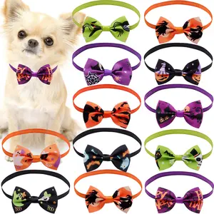 Manufacturer Halloween Dog Bow Ties Adjustable Halloween Pet Bow Tie Collar Pumpkin Ghost Bows for Dogs