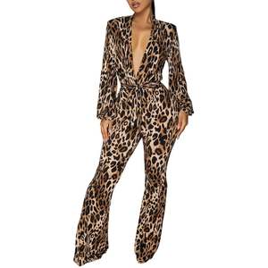 จั๊มสูทลายเสือชีตาห์สำหรับผู้หญิง คอลเลคชั่น 2026 แขนยาว คอวีลึก มีเข็มขัด ผ้าซาติน เหมาะสำหรับงานปาร์ตี้ ชุดเดรสออกเดทกลางคืน - Product Image 2