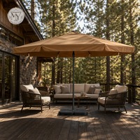 Parasol de terrasse de luxe personnalisable, tailles de baldaquin 4m et 5m, manivelle manuelle, baleines télescopiques, tissu imperméable UPF 50+ pour usage commercial