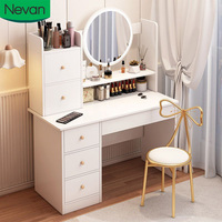 Meubles de chambre à coucher commode avec tiroirs blanc moderne à bas prix maquillage vanité table ensemble avec lumière et chaise