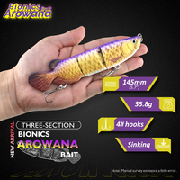 Leurre de pêche rigide multi-articulé Arowana imprimé en ABS, 145 mm, 35,8 g, appât bionique 3D réaliste pour rivière, lac, ruisseau