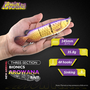 <span class=keywords><strong>Leurre</strong></span> de pêche rigide multi-articulé Arowana imprimé en ABS, 145 mm, 35,8 g, appât bionique 3D réaliste pour rivière, lac, ruisseau - Product Image 2