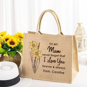 <span class=keywords><strong>Sac</strong></span> fourre-tout en jute avec fleur de <span class=keywords><strong>naissance</strong></span> personnalisée écologique Toile de jute imperméable avec poignée en corde de coton Motif de lettres <span class=keywords><strong>personnalisé</strong></span> - Product Image 4