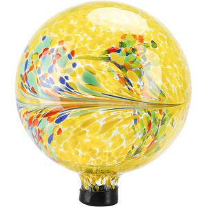 Esfera Decorativa de Cristal Amarillo con Remolino de 10 Pulgadas, Elegante Decoración para Jardín, Césped, Patio Exterior, Fácil de Limpiar - Product Image 2