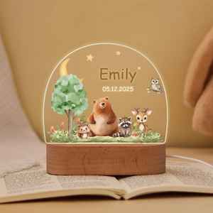 Veilleuse à base carrée en bois, cadeau personnalisé avec le nom du bébé, <span class=keywords><strong>lampe</strong></span> <span class=keywords><strong>de</strong></span> <span class=keywords><strong>chevet</strong></span> pour enfants, cadeau <span class=keywords><strong>de</strong></span> naissance et <span class=keywords><strong>de</strong></span> baptême pour garçon et fille, LED à intensité variable - Product Image 4
