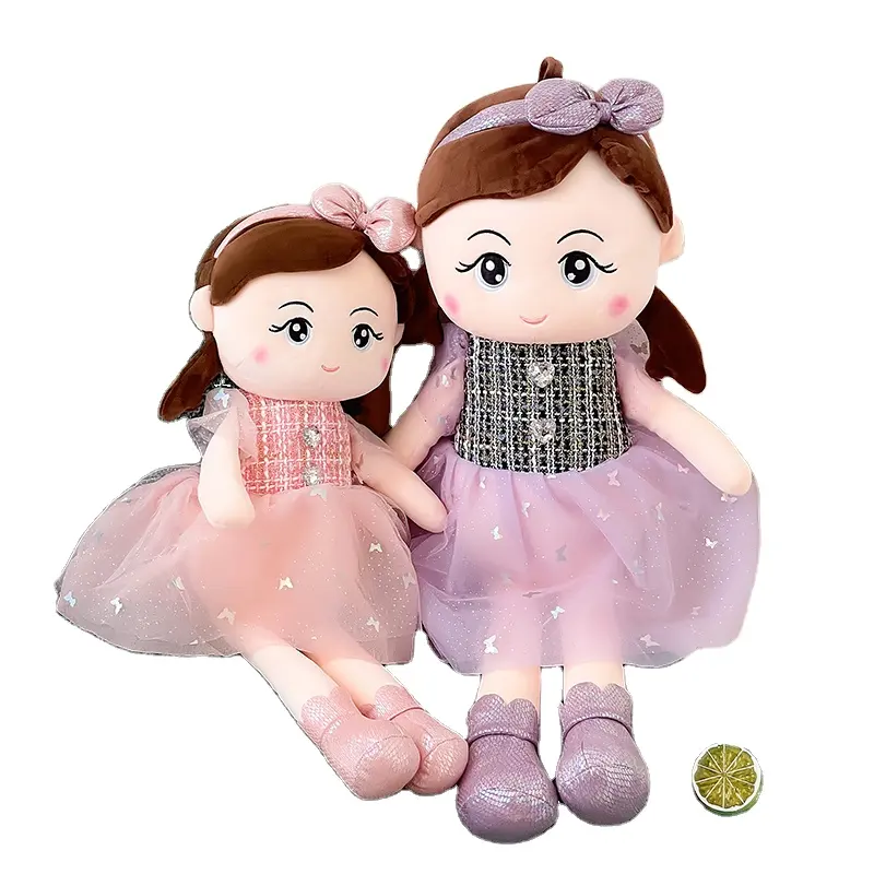 Lovely plush big eyes dress girl dolls cartoon characters baby kawaii soft stuffed plush cloth princess girl doll