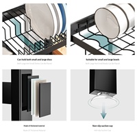 Égouttoir à vaisselle à deux niveaux en métal noir pour évier, avec porte-ustensiles, porte-assiettes et support pour planche à découper, OEM ODM, faible MOQ, personnalisable