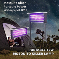 Lampe anti-moustiques et anti-mouches portable 15W, rechargeable, éclairage LED d'urgence, indice IP65, pour intérieur, extérieur et camping
