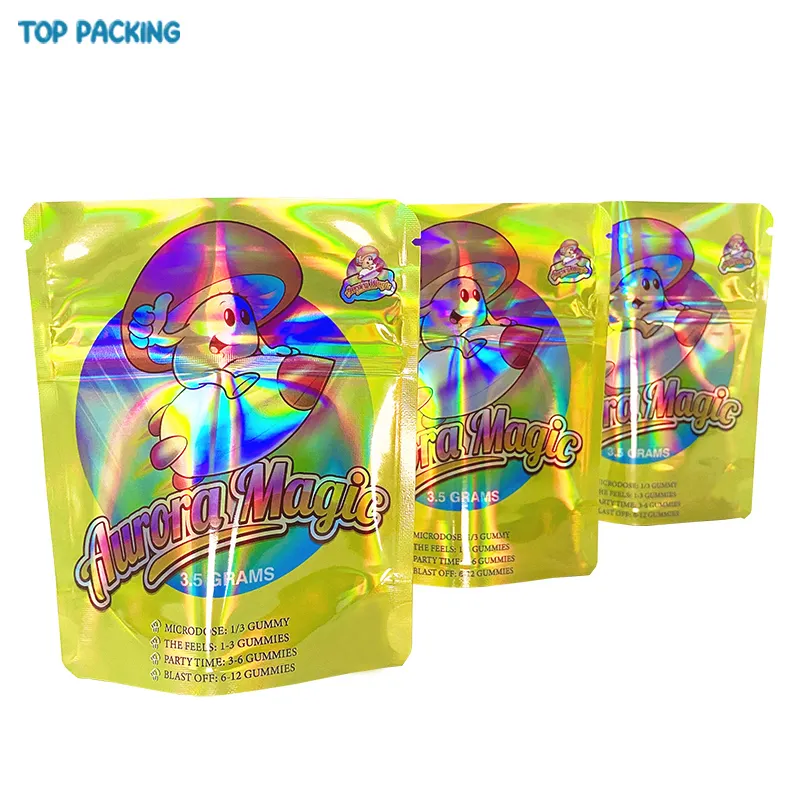 カスタム印刷食用種子ホログラフィックビニール袋フォイルチャイルドプルーフドイパックジッパーパッケージマイラーバッグ3.5g防臭