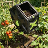 Poubelle à roulettes pour extérieur 65L avec support en acier, 360° °   Composteur rotatif d'extérieur pour les déchets de jardin et de cuisine