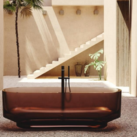 Baignoire autoportante de luxe en acrylique transparent, surface solide en pierre marron, portable, pour usage hôtelier
