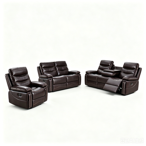 Juego de Sofás Reclinables Extensibles Manuales de Lujo con Mesa Abatible y Portavasos, en Cuero Sintético Color Chocolate, Directo de Fábrica, 3+2+1 - Product Image 5