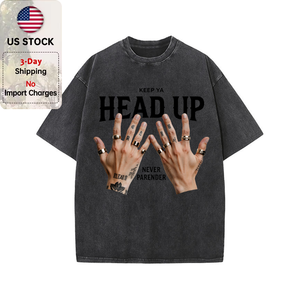 T-shirt Oversize Délavé Rétro Streetwear avec Imprimé 'Keep Ya Head up Never Parender' pour Homme, Style Hip Hop Décontracté Y2K, Stock USA, Vente en Gros - Product Image 1