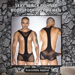 Vente Flash - Bodystocking en maille ultra-basse taille JSY Brand One Piece Black Temptation pour homme - Lingerie sexy 92% Polyamide - Product Image 2