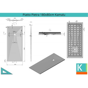 Piatto Doccia Moderno 180x80 in Ardesia con Effetto Pietra Kamalu, Materiale Impermeabile in Acrilico e Resina per Bagno e Hotel - Product Image 2