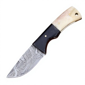 Couteau de chasse en acier Damas, lame de 90 mm à pointe tombante avec manche en os, couteaux d'extérieur faits à la main à prix abordable - Product Image 3