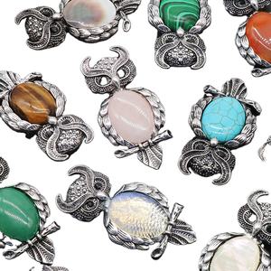 Kalung Liontin Batu Permata Kristal Putih Penyembuh DIY, Kalung Burung Hantu dari Paduan Perak untuk Ornamen Kristal - Product Image 1